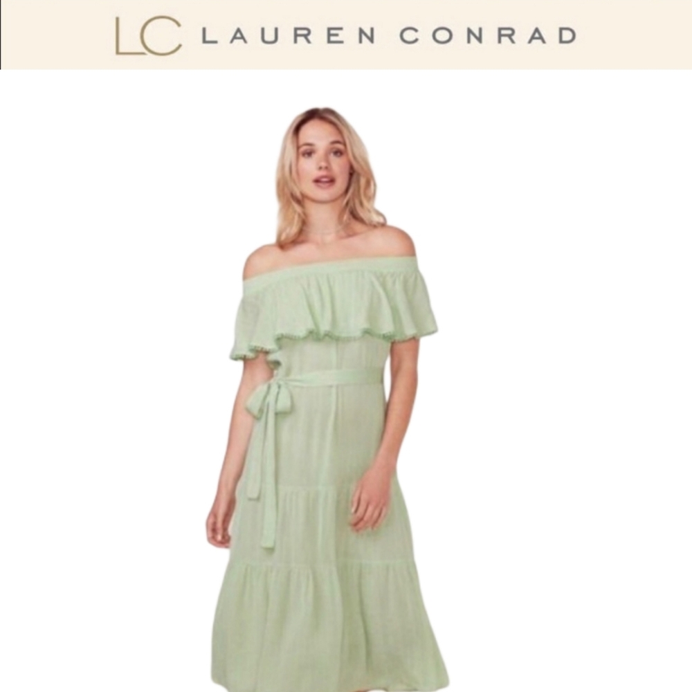 Lauren Conrad Pom Pom tube ruffle dress size L